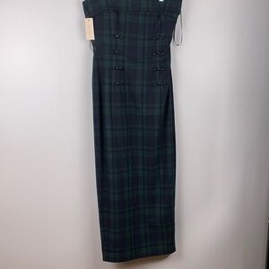 Saulee Elegant Strapless Plaid Dress size 4 NWT Wynn green tartan